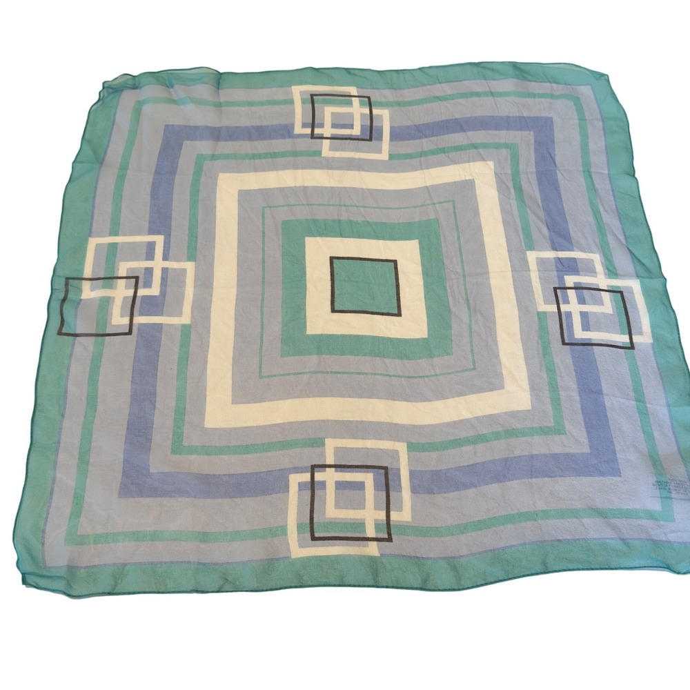 Albertazzi Italy 100% Silk Square Scarf Teal Blue Geometric Mod Print MCM